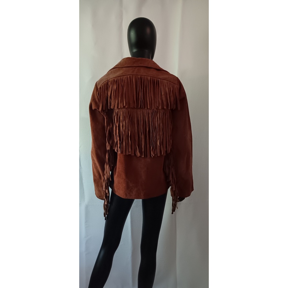 Handmade Western Tan Suede Leather Fringe Jacket Country Rodeo Cowboy Style - Picture 2 of 5